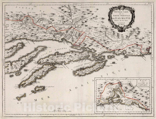 Historic Map : Dalmatia (Croatia) 17. Nouvelle Carte de la Partie Orientale de Dalmatie, 1780 Atlas , Vintage Wall Art