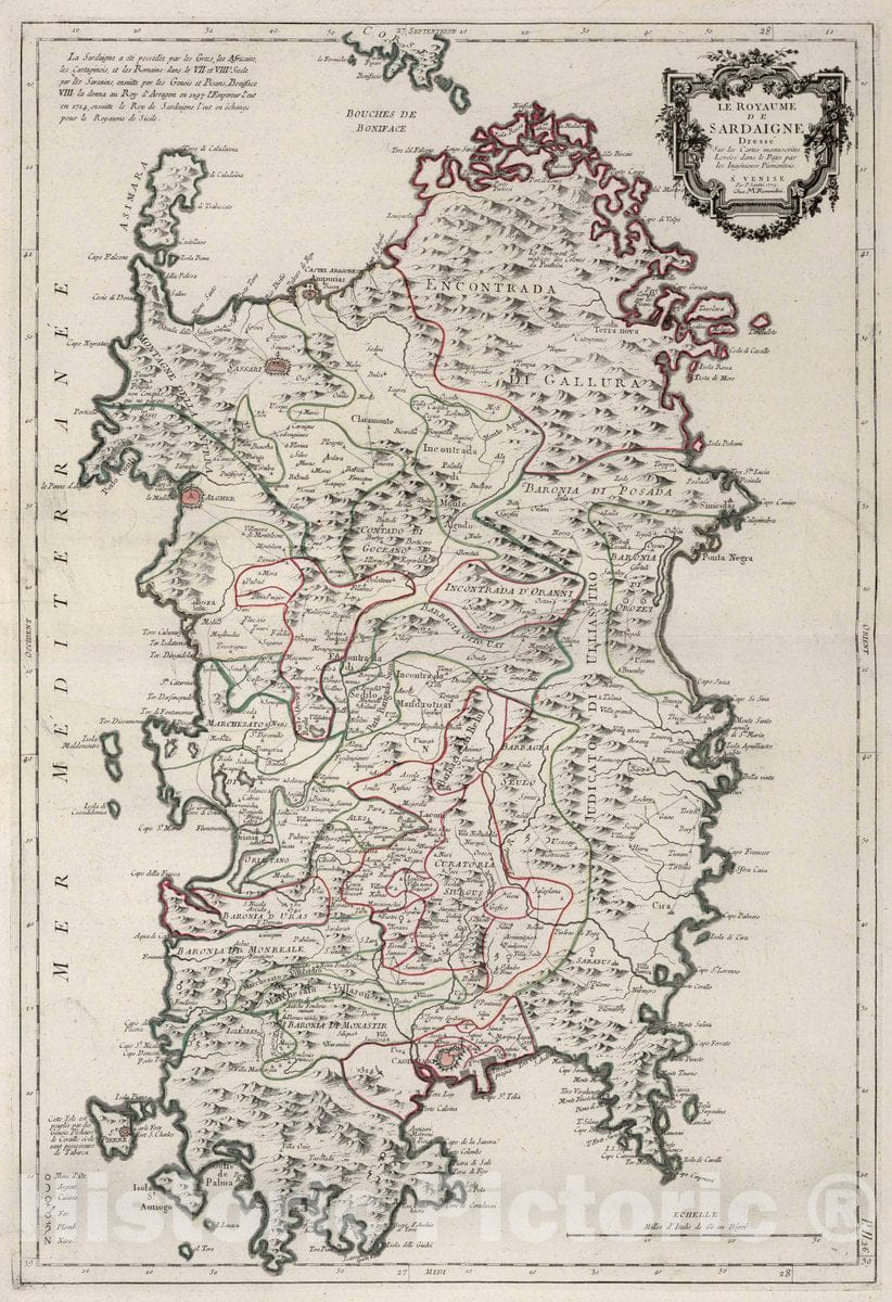 Historic Wall Map : Sardinia (Italy) 1779 26. Le Royaume de Sardaigne. , Vintage Wall Art