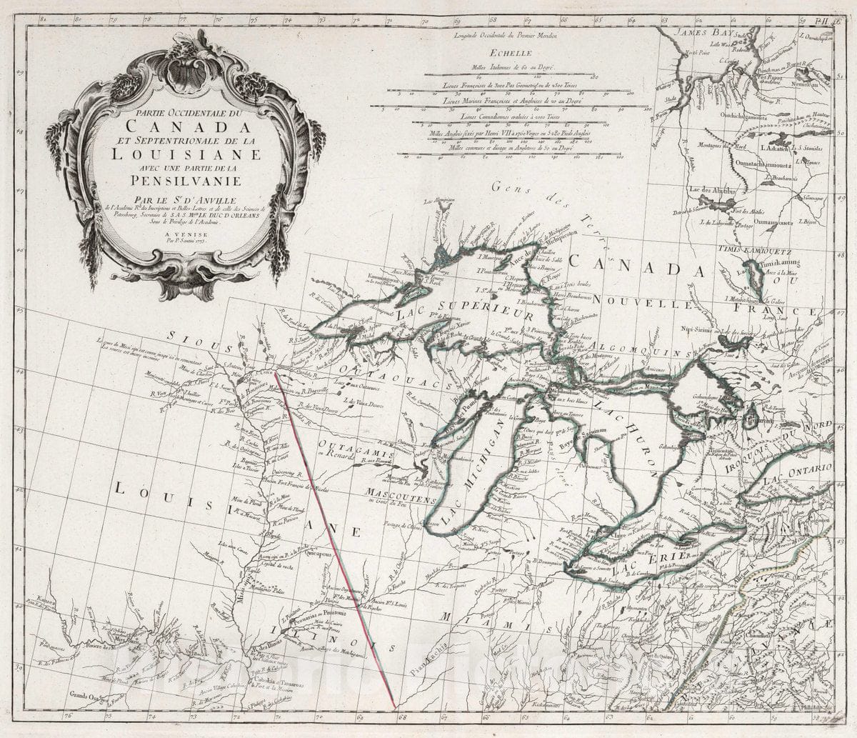 Historic Map : Canada, Great Lakes, North America 46. Partie Occidentale du Canada et Septentrionale de la Louisiane, 1775 Atlas , Vintage Wall Art