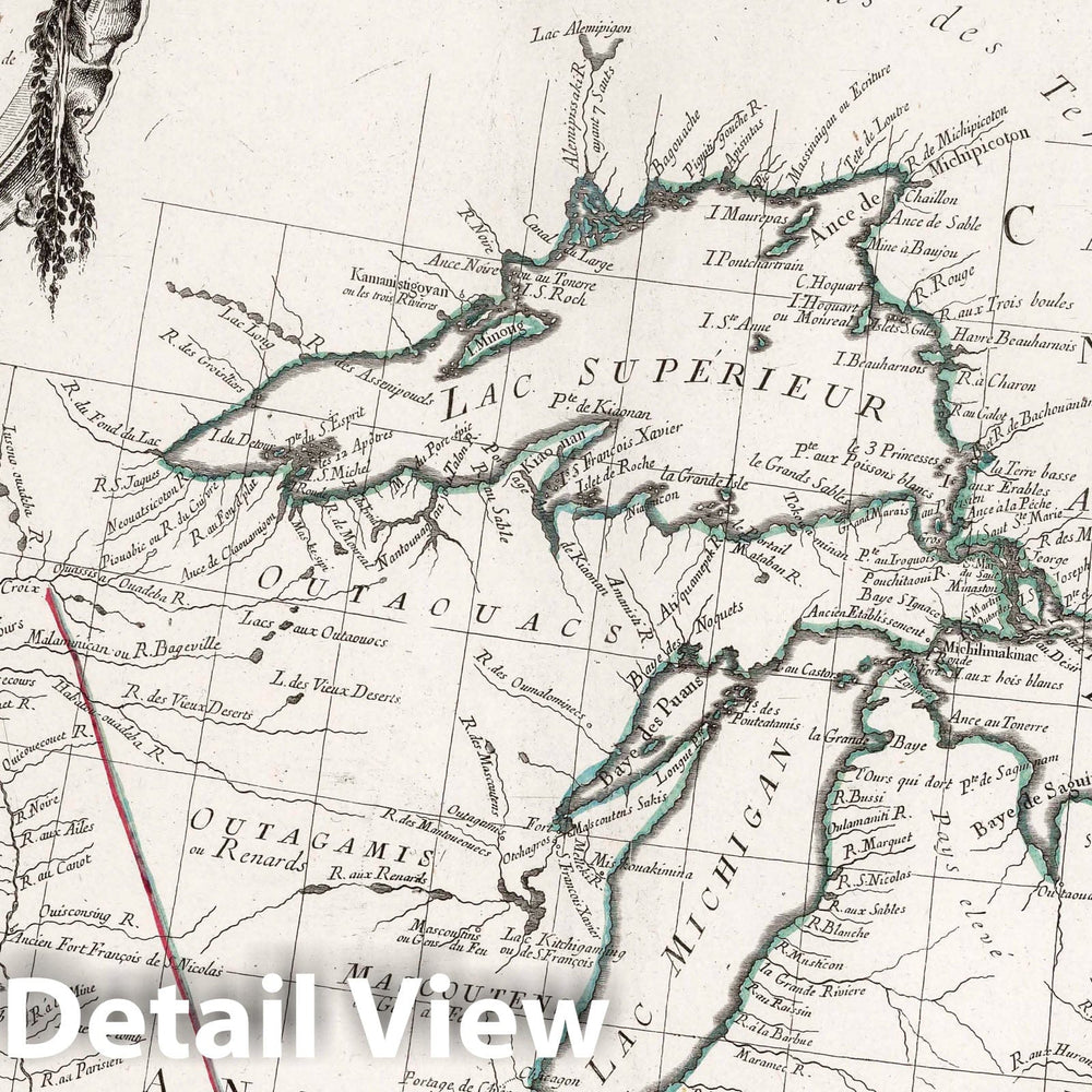 Historic Map : Canada, Great Lakes, North America 46. Partie Occidentale du Canada et Septentrionale de la Louisiane, 1775 Atlas , Vintage Wall Art