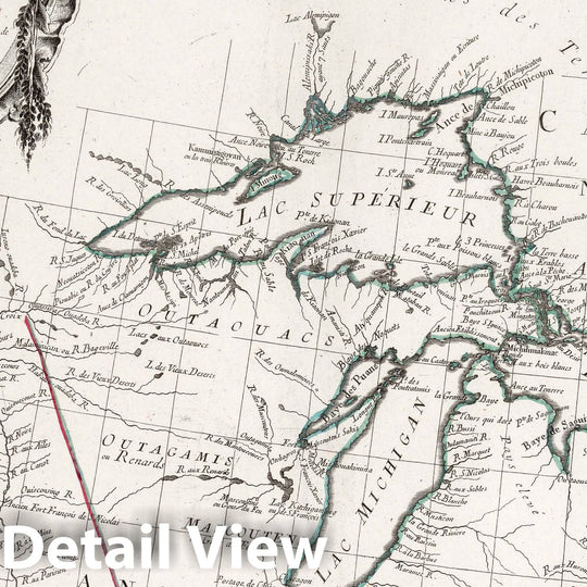 Historic Map : Canada, Great Lakes, North America 46. Partie Occidentale du Canada et Septentrionale de la Louisiane, 1775 Atlas , Vintage Wall Art