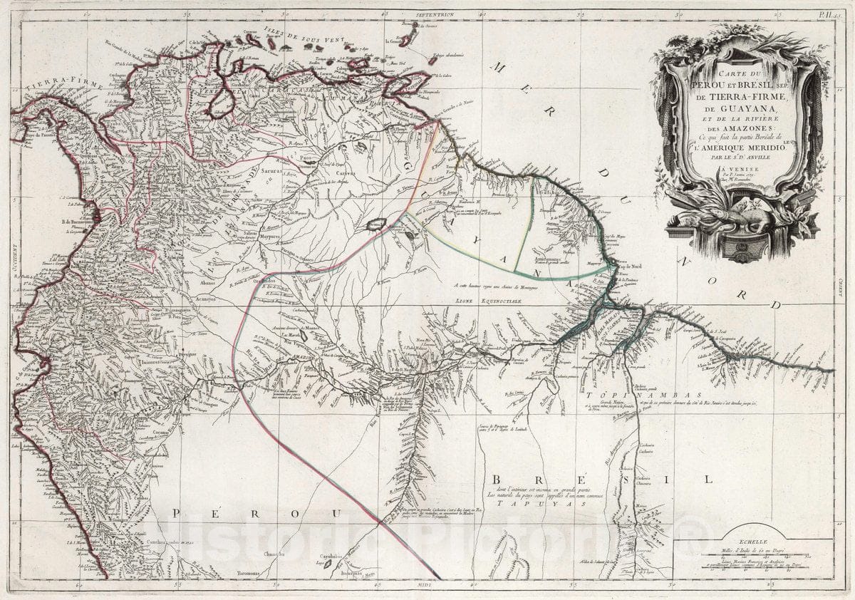 Historic Wall Map : Brazil, , South America 51. Carte du Perou et Bresil Sep. de Terra-Firme, de Guayana, 1779 Atlas , Vintage Wall Art