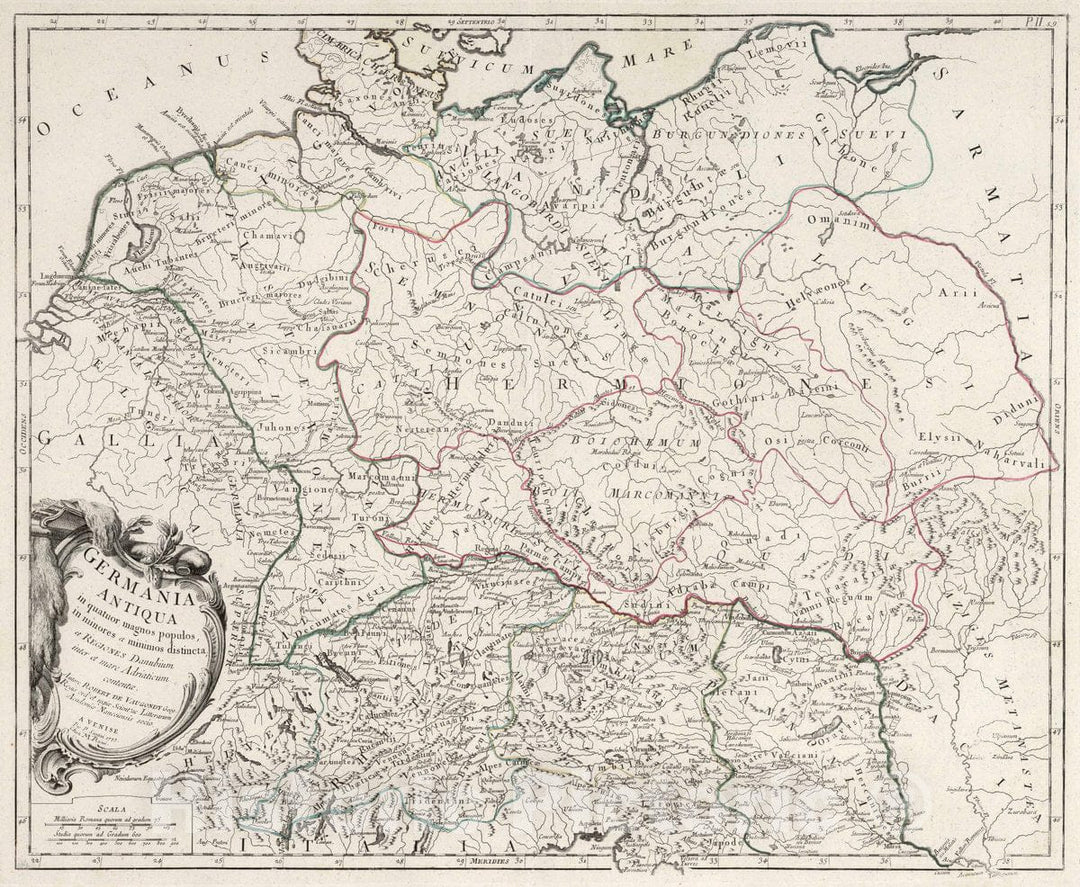 Historic Map : Germany, Atlas Universel dresse sur des Meillieures Cartes Modernes 1784. 59. Germania Antiqua, 1775 Atlas , Vintage Wall Art