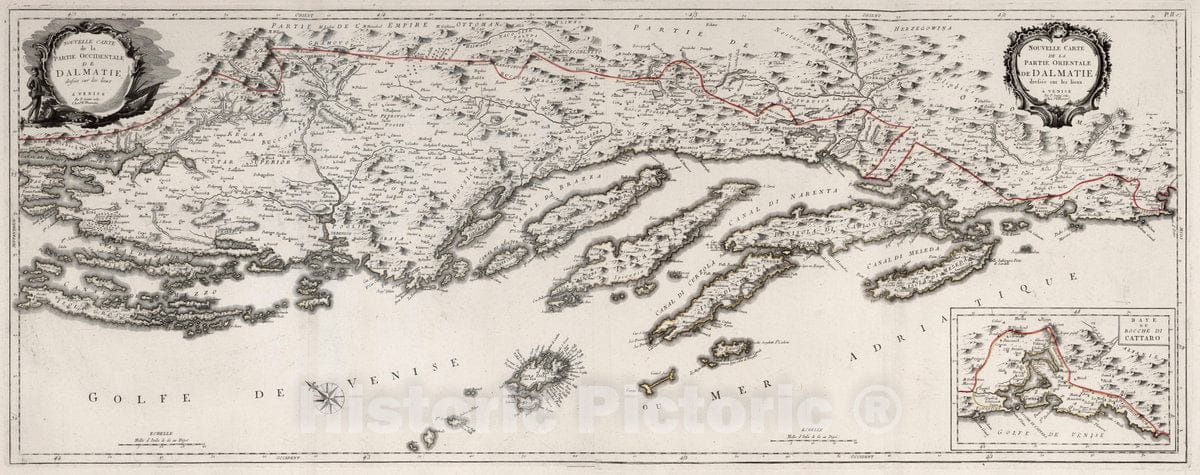 Historic Map : Dalmatia (Croatia) Composite: 17 and 18. Nouvelle Carte de la Partie Orientale and Occidentale de Dalmatie, 1780 Atlas , Vintage Wall Art