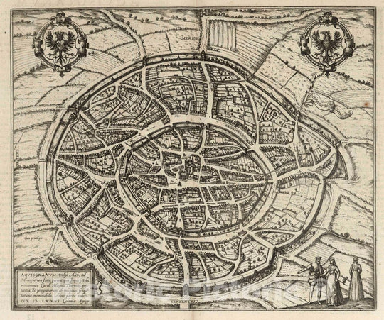 Historic Map : Aachen , Germany, Vol I (12) Aquisgranum, vulgo AICH, 1577 Atlas , Vintage Wall Art