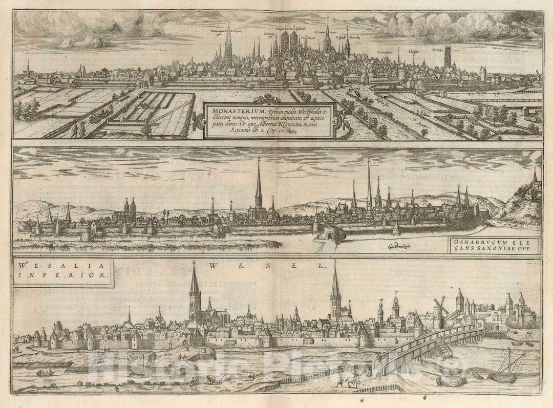 Historic Map : Munster , Germany, Vol I (22) Monasterium (Munster). Osnabrugum (Osnabruck). Wesalia Inferior (Wesel), 1575 Atlas , Vintage Wall Art