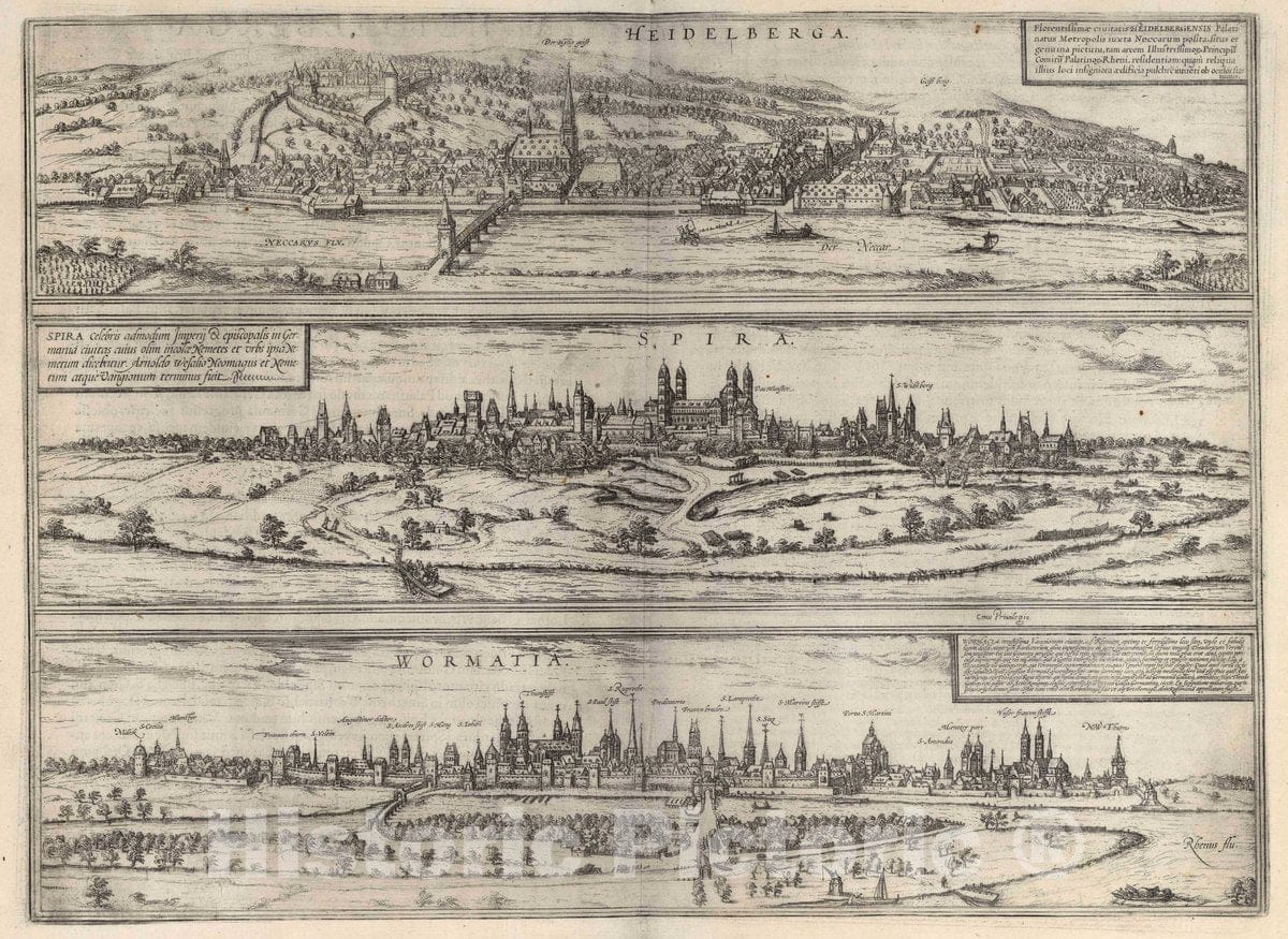 Historic Map : Heidelberg , Germany, Vol I (34) Heidelberga. Spira. Wormatia, 1575 Atlas , Vintage Wall Art