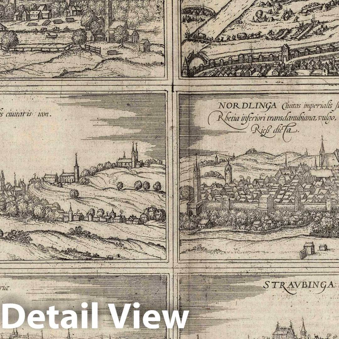 Historic Map : Munich , Germany,Munchen, Ingolstadt, Frisingensis (Freising). Nordlinga (Nordligen). Ratispona (Regensburg). Stravbinga (Straubing), 1577 , Vintage Wall Art