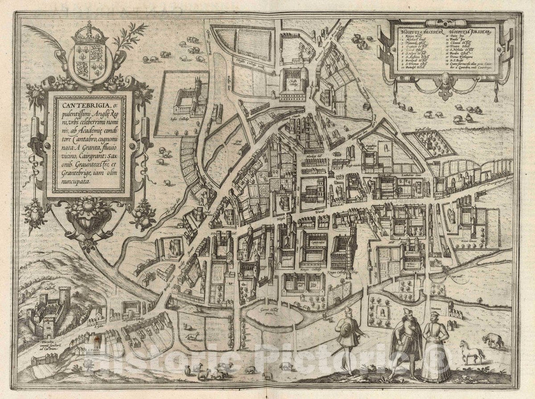 Historic Map : Cambridge (England), Vol II (1) Cantebrigia (Cambridge), 1575 Atlas , Vintage Wall Art