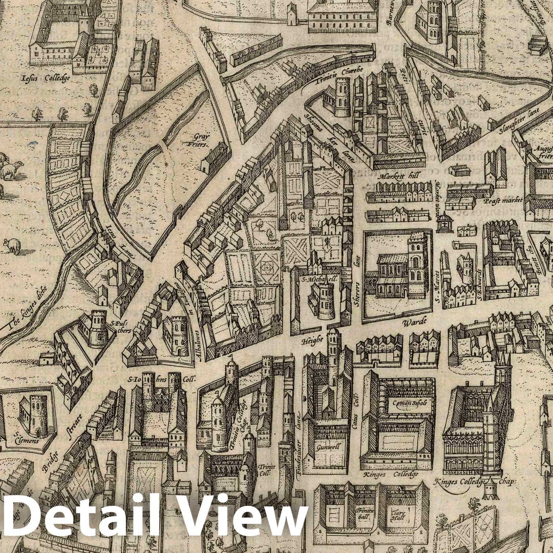 Historic Map : Cambridge (England), Vol II (1) Cantebrigia (Cambridge), 1575 Atlas , Vintage Wall Art