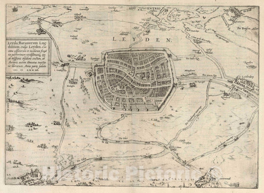 Historic Map : Leiden (Netherlands), VOI II (25) Leyden (Leiden), 1593 Atlas , Vintage Wall Art