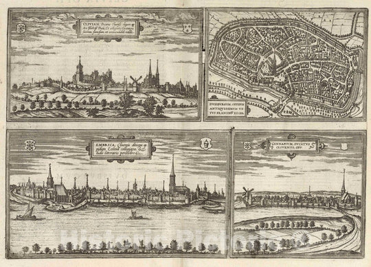 Historic Map : Kleve , Germany, Vol II (34) Cliviam (Kleve). Duisburgum (Duisburg). Embrica (Emmerich). Gennapium (Gennep), 1575 Atlas , Vintage Wall Art