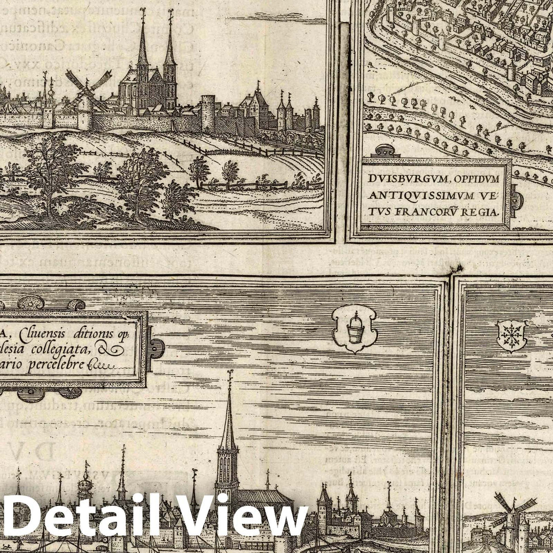 Historic Map : Kleve , Germany, Vol II (34) Cliviam (Kleve). Duisburgum (Duisburg). Embrica (Emmerich). Gennapium (Gennep), 1575 Atlas , Vintage Wall Art