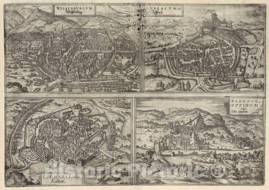 Historic Wall Map : Wissembourg , Germany, Vol II (36) Wissenburgum (Wissembourg). Rubeacum (Rouffach). Colmaria (Colmar). Badense (Baden), 1575 Atlas , Vintage Wall Art