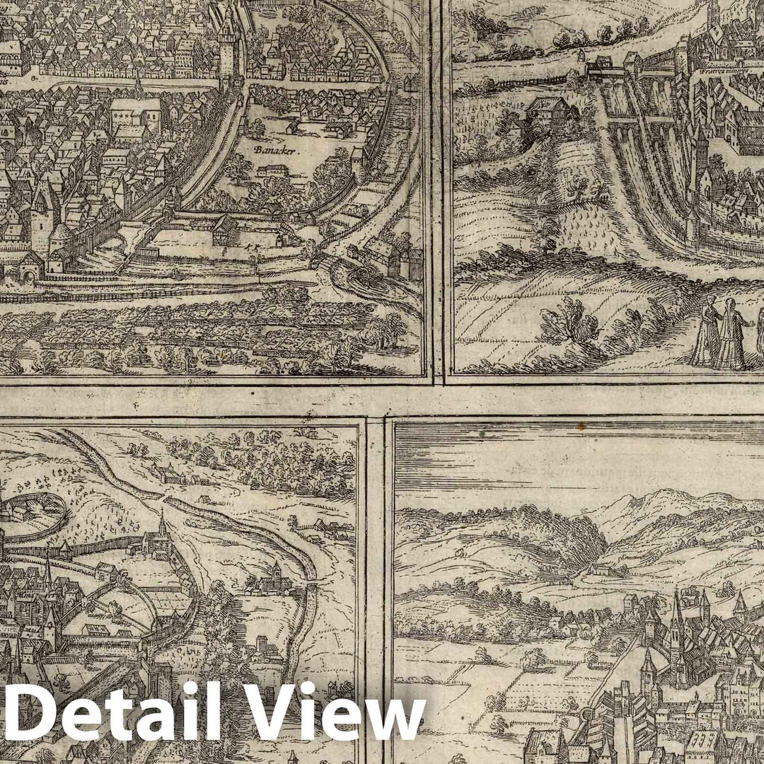 Historic Wall Map : Wissembourg , Germany, Vol II (36) Wissenburgum (Wissembourg). Rubeacum (Rouffach). Colmaria (Colmar). Badense (Baden), 1575 Atlas , Vintage Wall Art