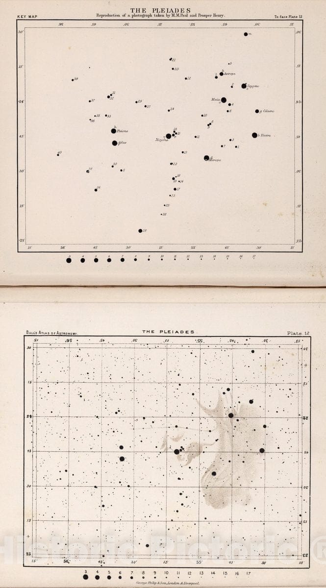 Historic Map - The Pleiades. 1892 Historical Celestial Atlas, - Vintage Wall Art