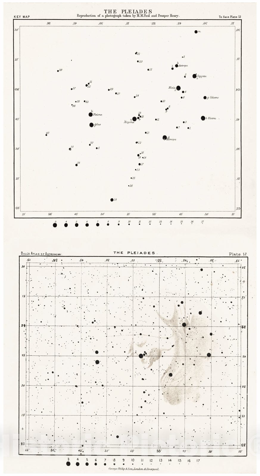 Historic Map - The Pleiades. 1892 Historical Celestial Atlas, - Vintage Wall Art