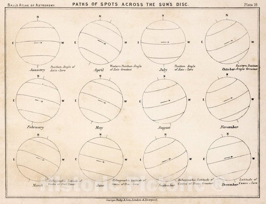 Historic Map : 18. Paths of Spots Across The Sun's Disc, 1892 Celestial Atlas - Vintage Wall Art