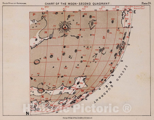 Historic Map : 1892 Celestial Atlas - 24. Chart of The Moon - Second Quadrant. - Vintage Wall Art