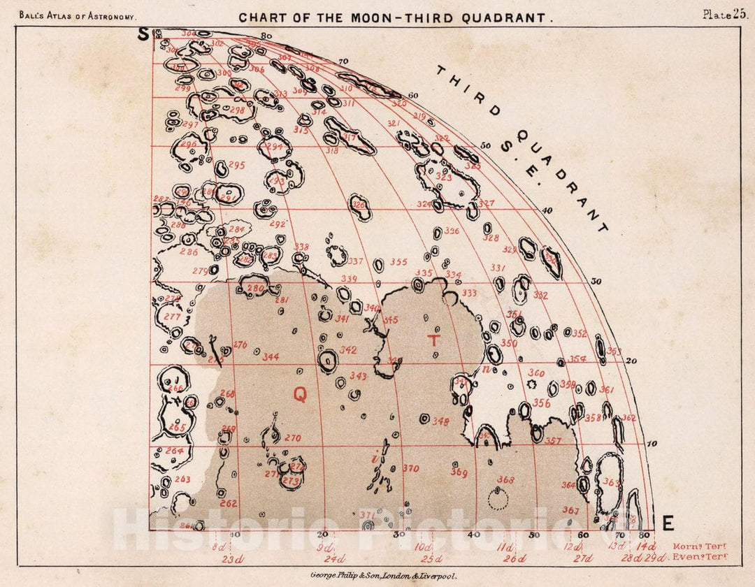 Historic Map : 25. Chart of The Moon - Third Quadrant, 1892 Celestial Atlas - Vintage Wall Art