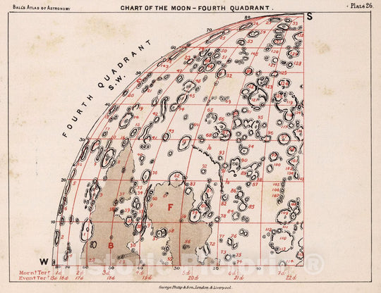 Historic Map : 26. Chart of The Moon - Fourth Quadrant, 1892 Celestial Atlas - Vintage Wall Art