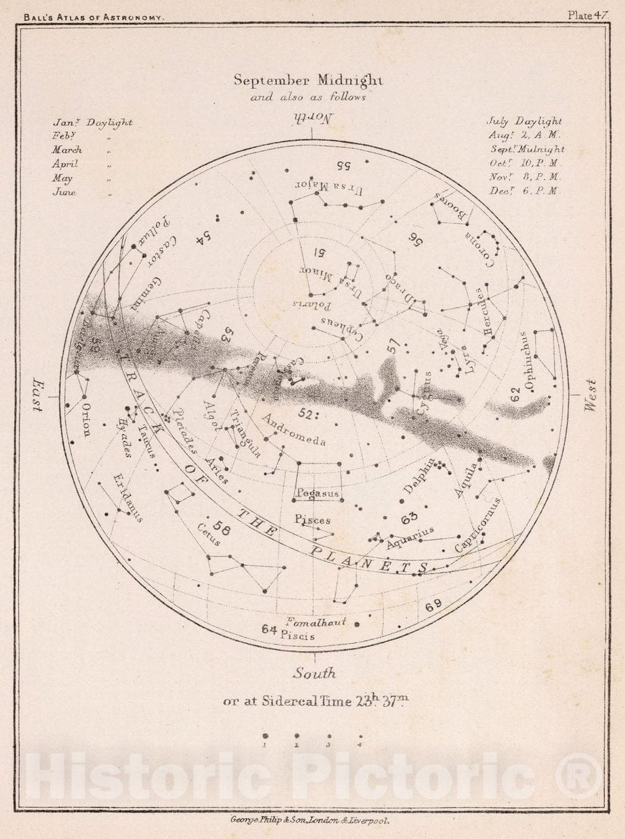 Historic Map : 47. Stars: September Midnight, 1892 Celestial Atlas - Vintage Wall Art