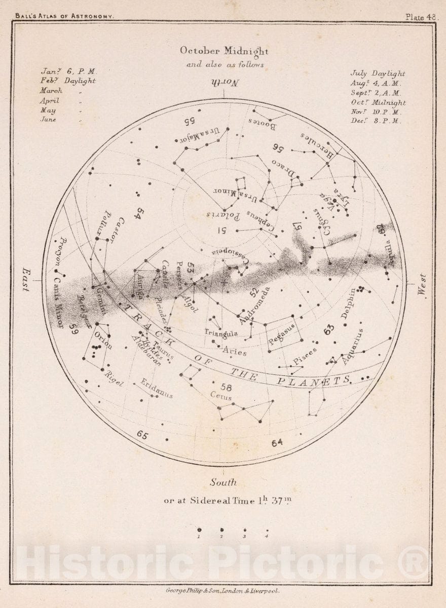 Historic Map : 48. Stars: October Midnight, 1892 Celestial Atlas - Vintage Wall Art