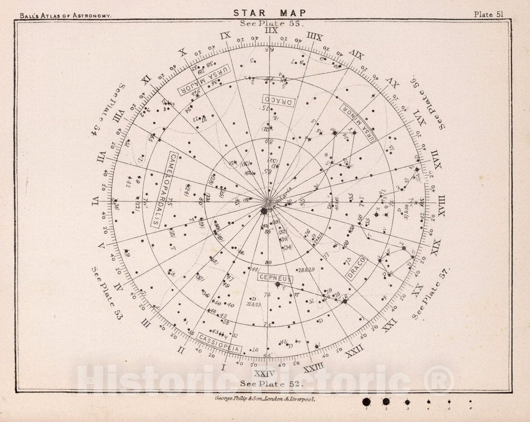 Historic Map : 51. Star Map. from an Atlas of Astronomy, 1892 Celestial Atlas - Vintage Wall Art