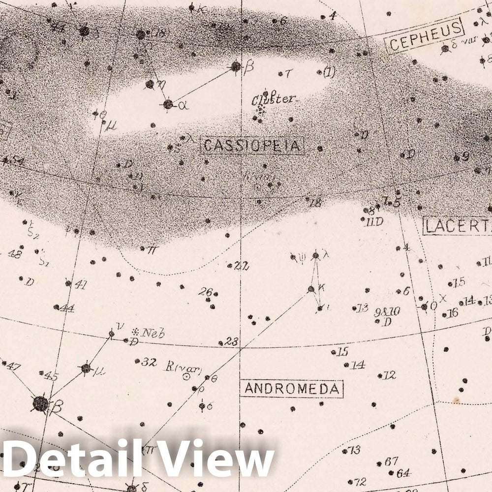 Historic Map : 52. Star Map. from an Atlas of Astronomy, 1892 Celestial Atlas - Vintage Wall Art