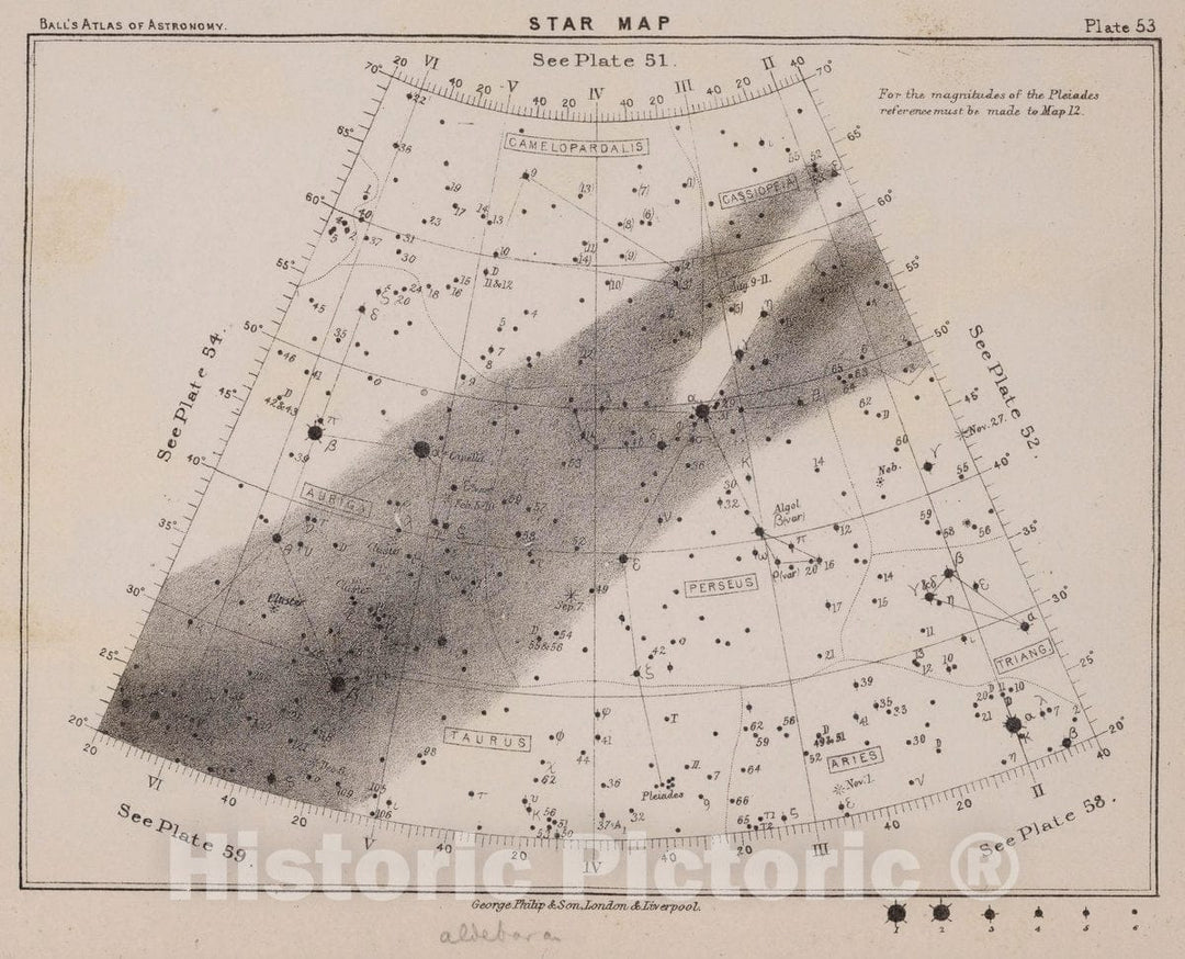 Historic Map : 53. Star Map. from an Atlas of Astronomy, 1892 Celestial Atlas - Vintage Wall Art