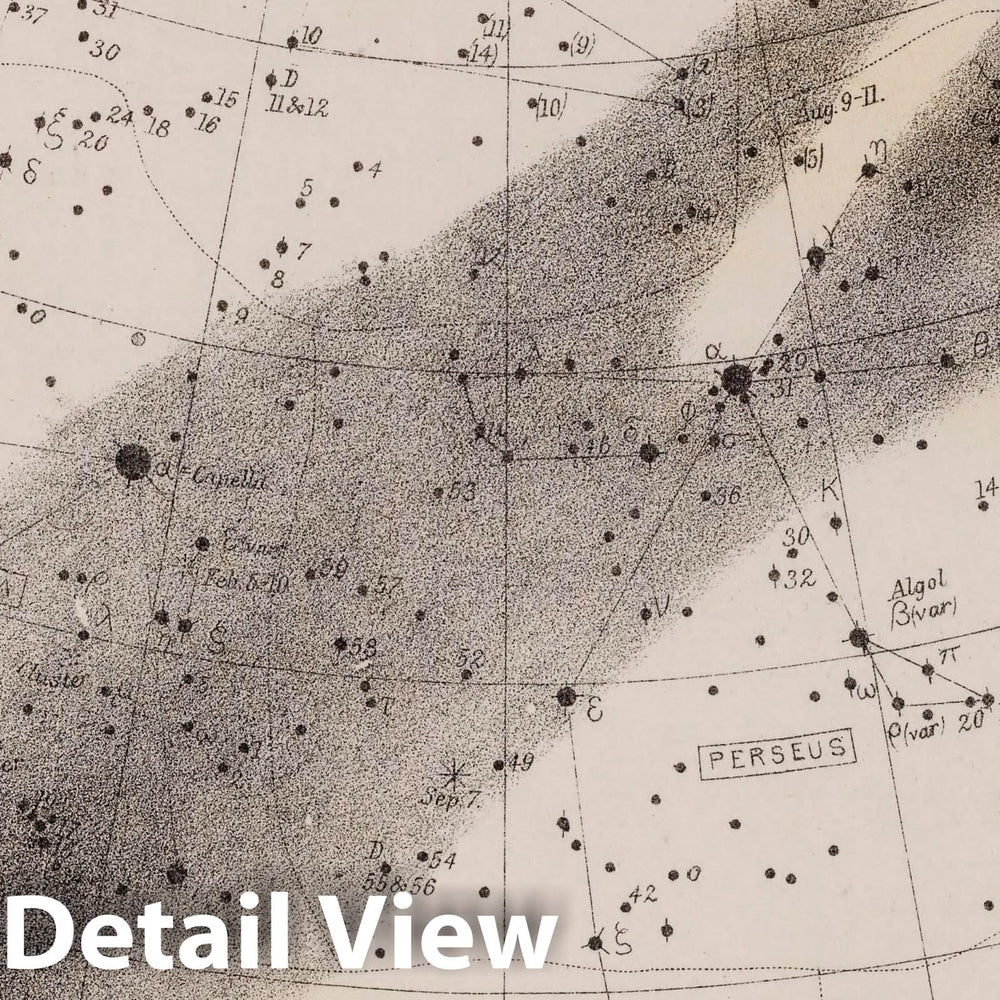 Historic Map : 53. Star Map. from an Atlas of Astronomy, 1892 Celestial Atlas - Vintage Wall Art