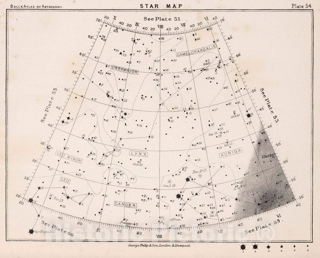 Historic Map : 54. Star Map. from an Atlas of Astronomy, 1892 Celestial Atlas - Vintage Wall Art