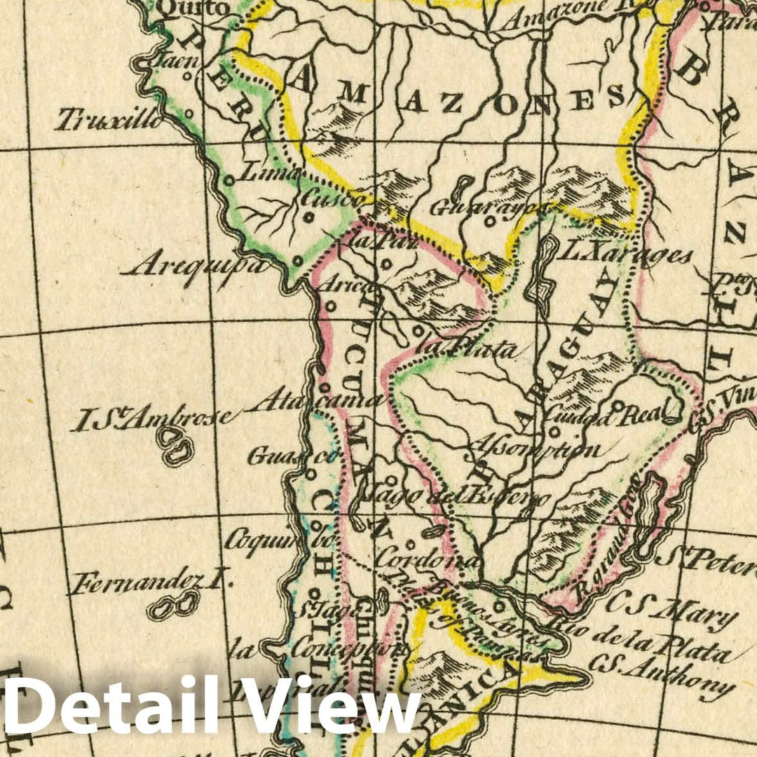 Historic Map : A New General and Universal Atlas Containing Forty Five Maps by Andrew Dury. Engraved by Mr. Kitchin & Others. South America, 1763 Atlas - Vintage Wall Art