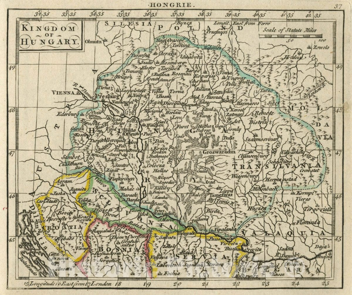 Historic Map : A New General and Universal Atlas Containing Forty Five Maps by Andrew Dury. Engraved by Mr. Kitchin & Others. Kingdom of Hungary, 1763 AtlasVintage Wall Art