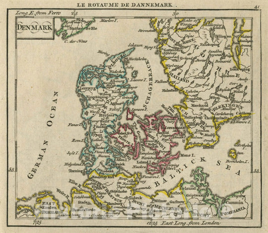 Historic Map : A New General and Universal Atlas Containing Forty Five Maps by Andrew Dury. Engraved by Mr. Kitchin & Others. Denmark, 1763 Atlas - Vintage Wall Art