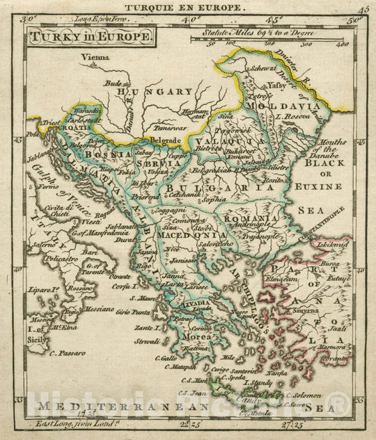 Historic Map : A New General and Universal Atlas Containing Forty Five Maps by Andrew Dury. Engraved by Mr. Kitchin & Others. Turkey in Europe, 1763 Atlas - Vintage Wall Art