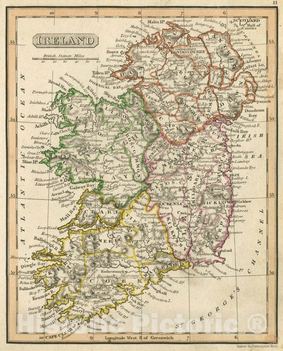 Historic Map : Ireland, 1830 Atlas - Vintage Wall Art