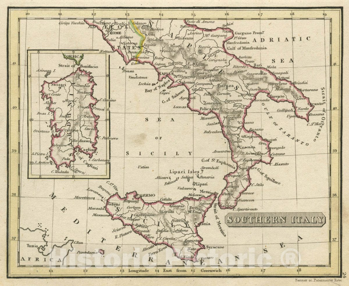 Historic Map : Southern Italy, 1830 Atlas - Vintage Wall Art