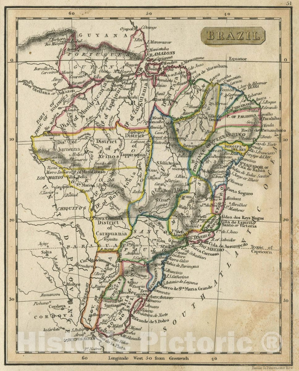 Historic Map : Brazil, 1830 Atlas - Vintage Wall Art