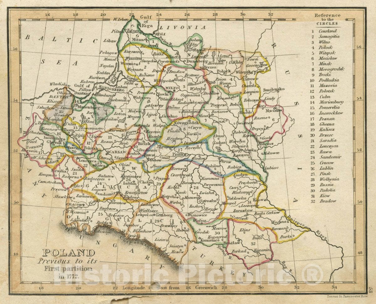 Historic Map : Poland Previous to its First partition in 1772, 1830 Atlas - Vintage Wall Art