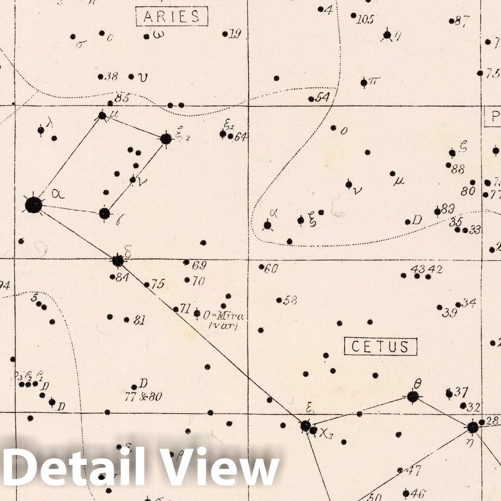 Historic Wall Map : 58. Star Map. from an Atlas of Astronomy, 1892 Celestial Atlas - Vintage Wall Art