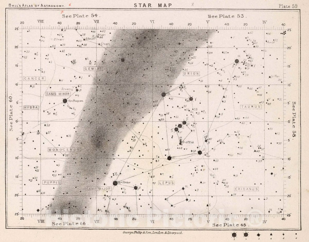 Historic Map : 59. Star Map. from an Atlas of Astronomy, 1892 Celestial Atlas - Vintage Wall Art