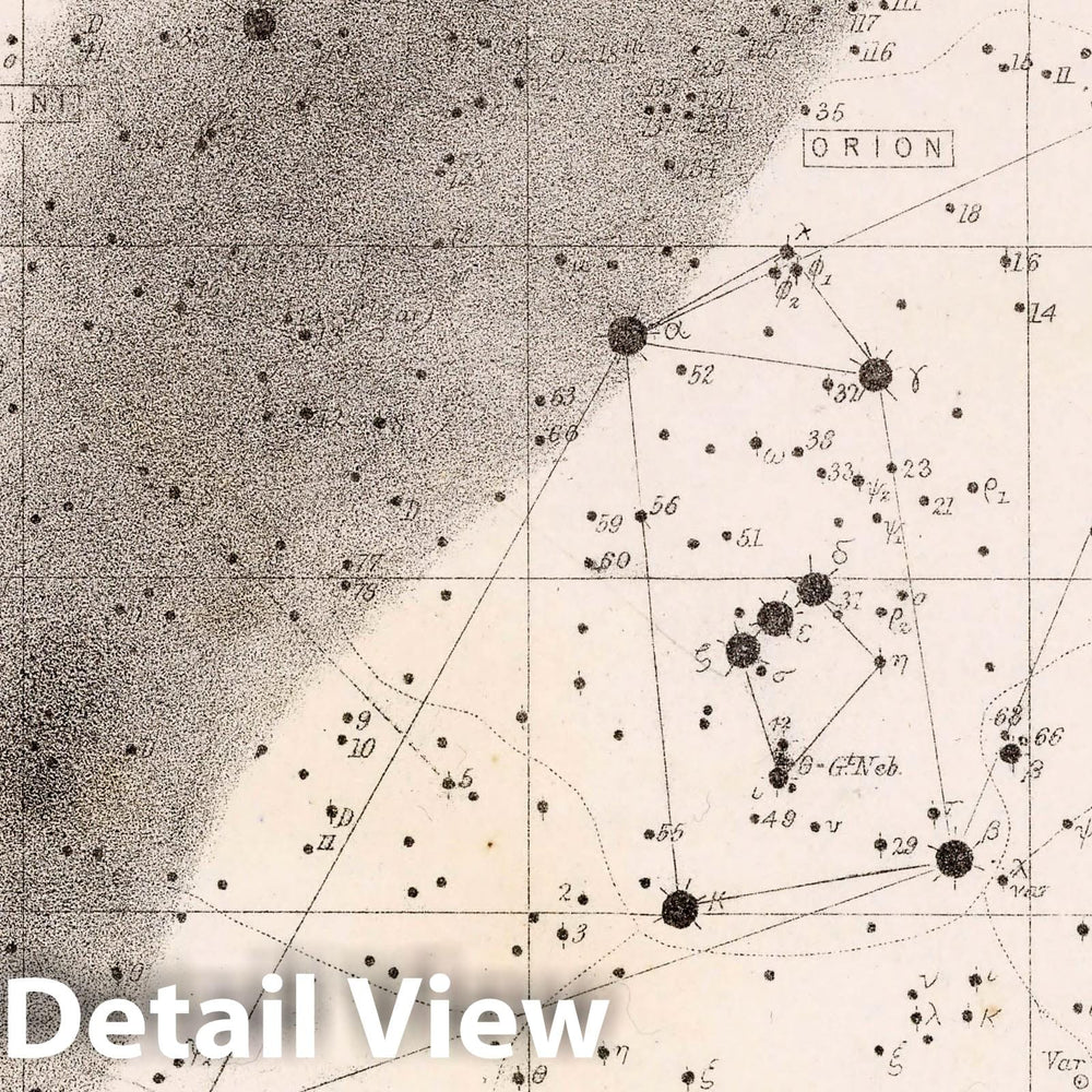 Historic Map : 59. Star Map. from an Atlas of Astronomy, 1892 Celestial Atlas - Vintage Wall Art