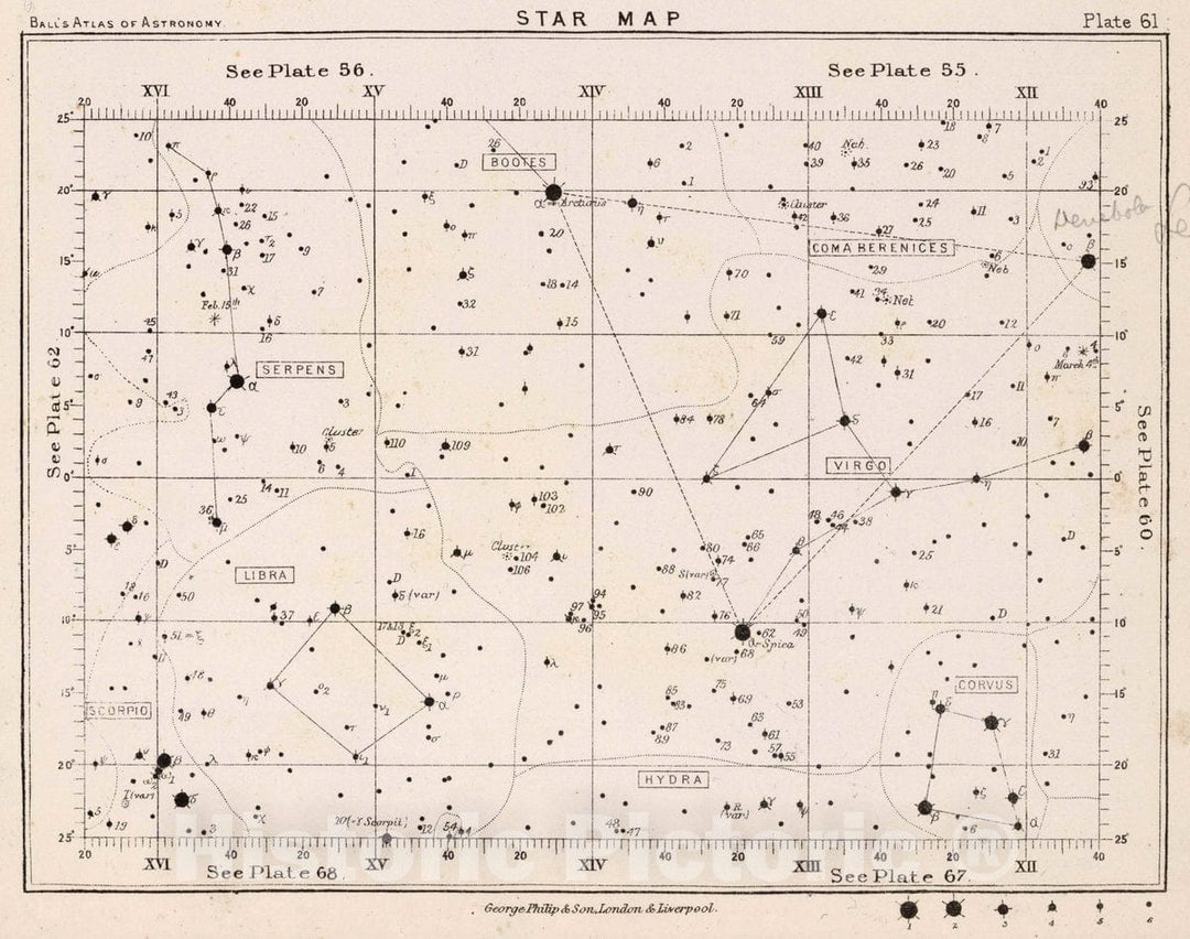 Historic Map : 61. Star Map. from an Atlas of Astronomy, 1892 Celestial Atlas - Vintage Wall Art