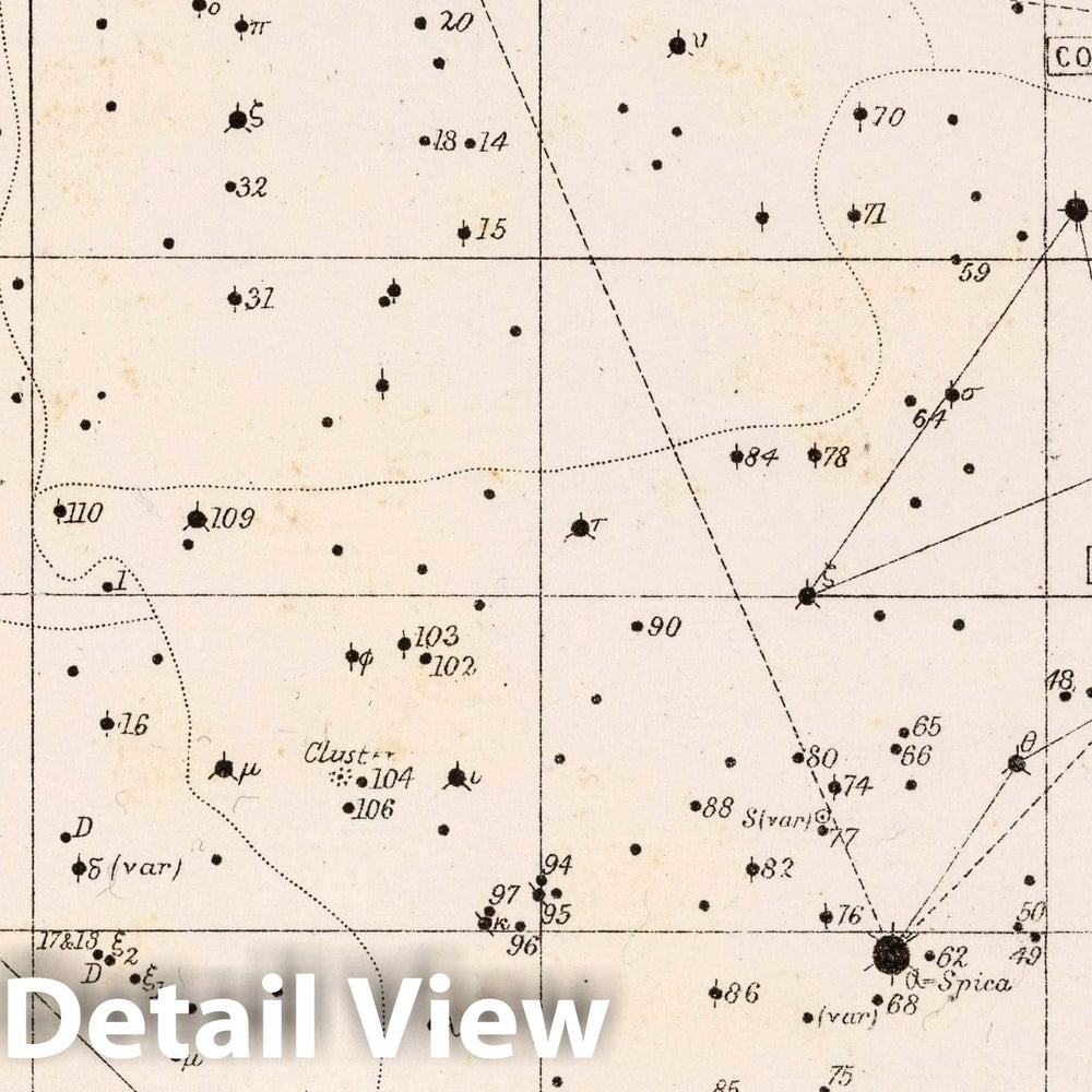 Historic Map : 61. Star Map. from an Atlas of Astronomy, 1892 Celestial Atlas - Vintage Wall Art