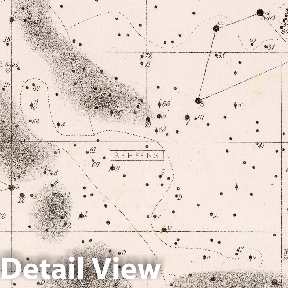 Historic Map : 62. Star Map. from an Atlas of Astronomy, 1892 Celestial Atlas - Vintage Wall Art