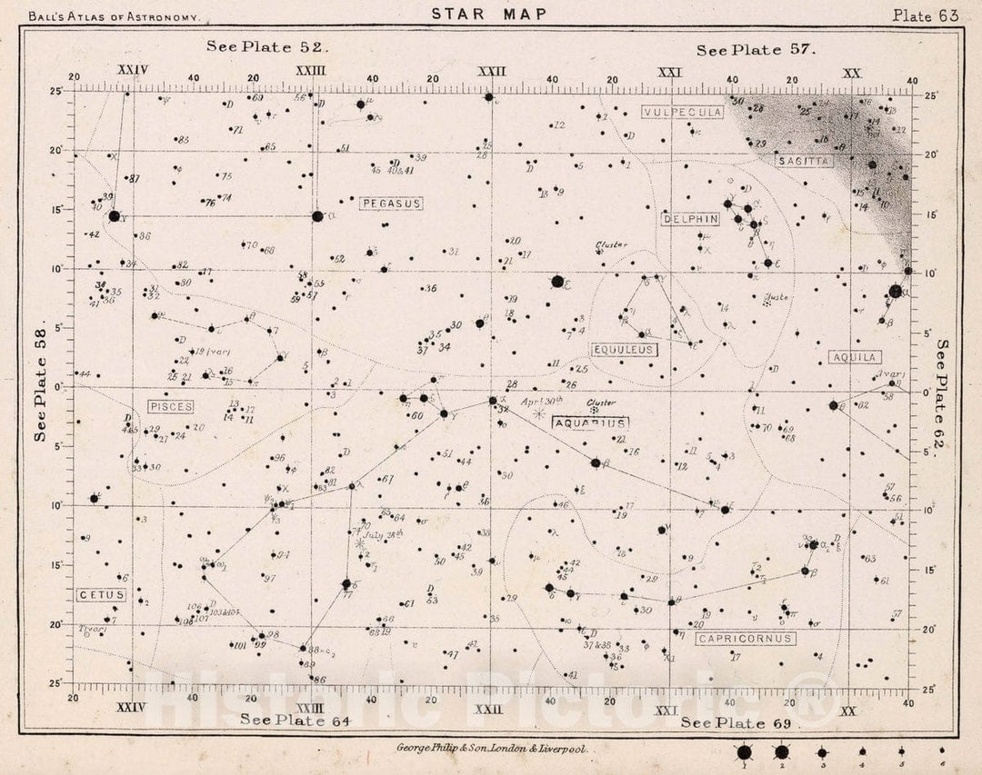 Historic Map : 63. Star Map. from an Atlas of Astronomy, 1892 Celestial Atlas - Vintage Wall Art