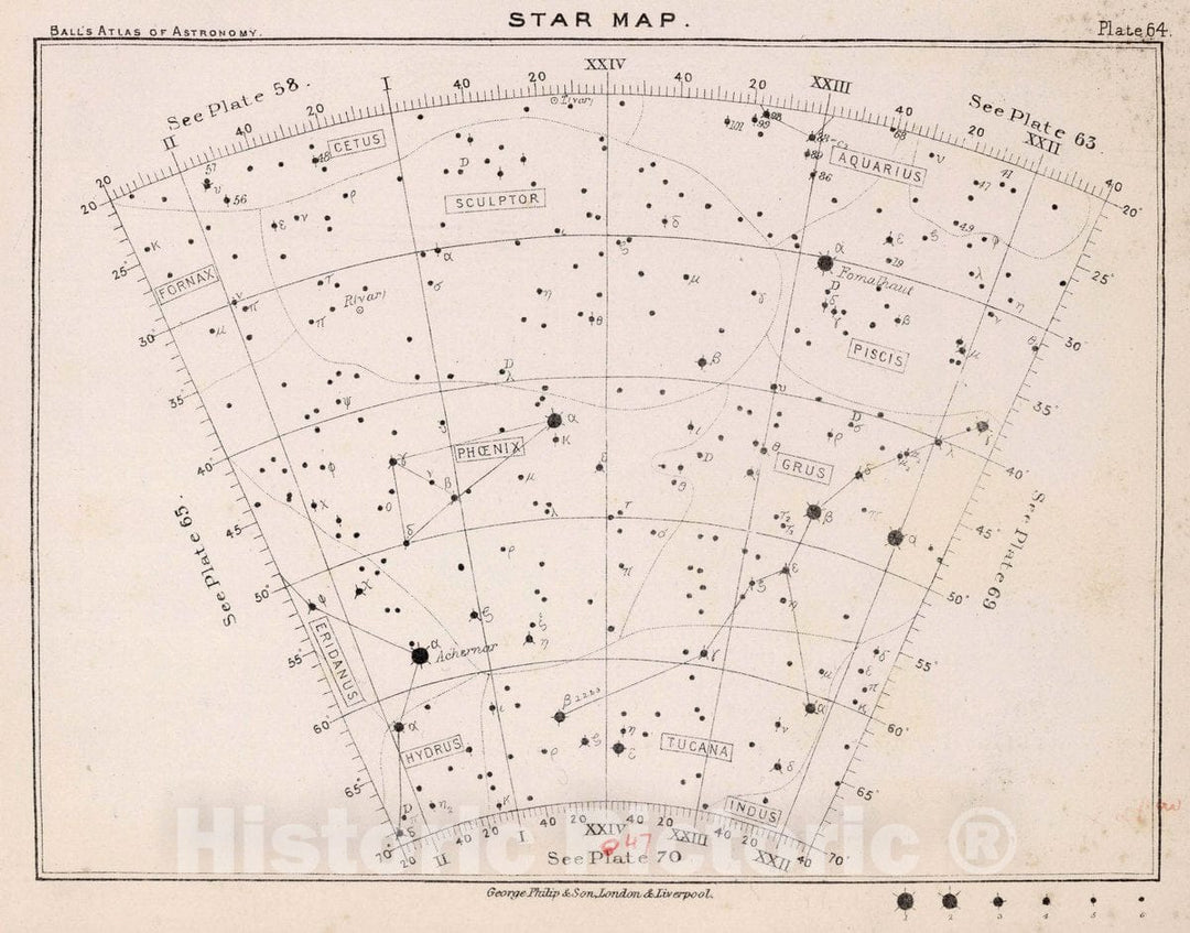 Historic Map : 64. Star Map. from an Atlas of Astronomy, 1892 Celestial Atlas - Vintage Wall Art