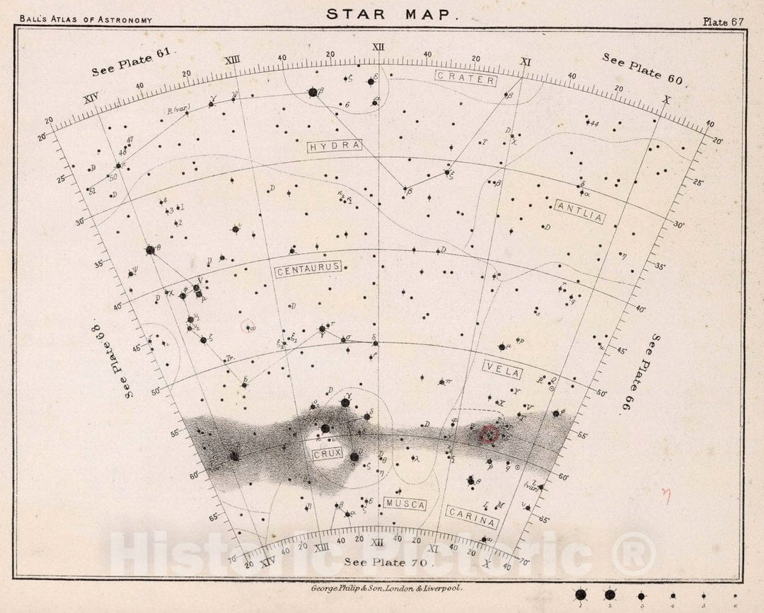 Historic Map : 67. Star Map. from an Atlas of Astronomy, 1892 Celestial Atlas - Vintage Wall Art