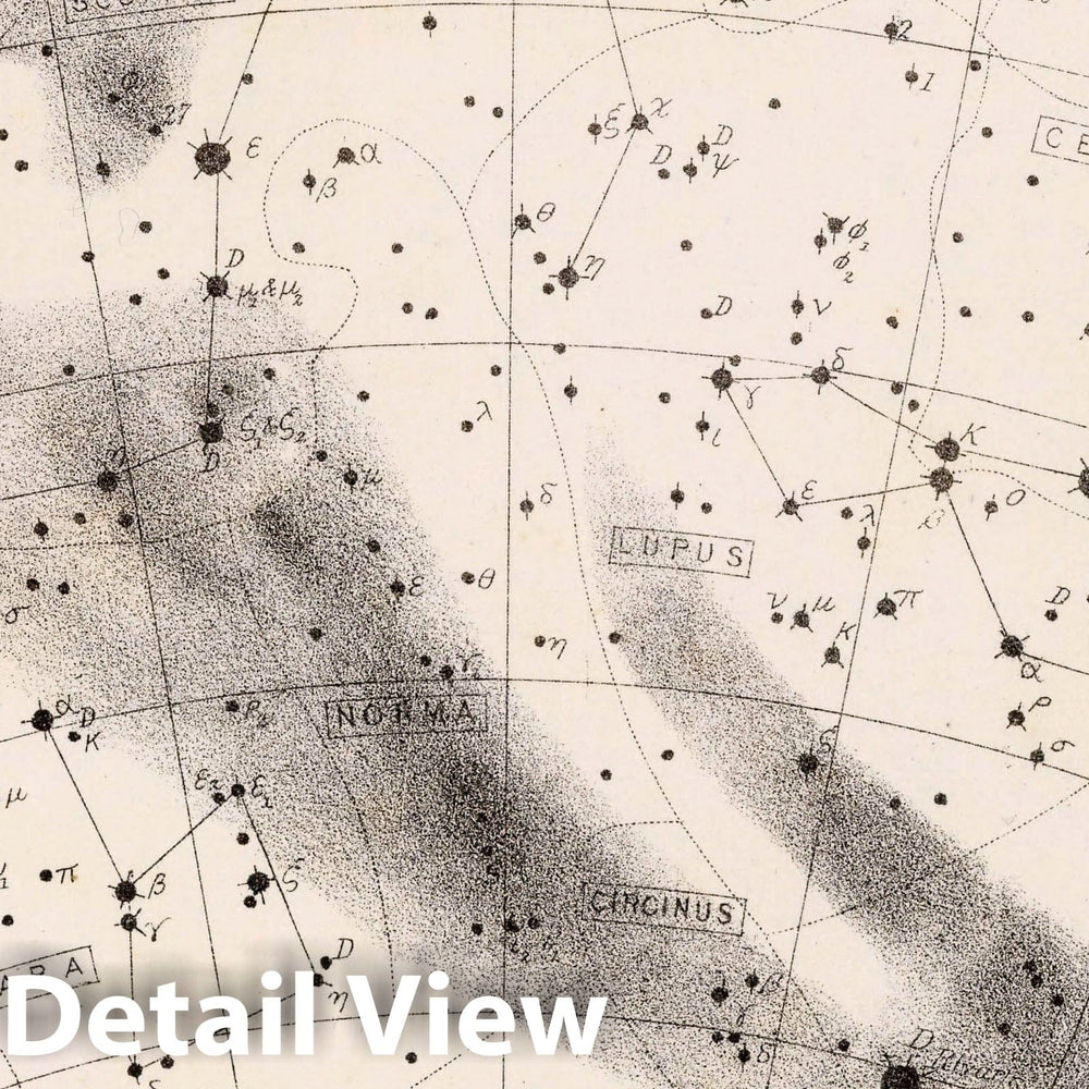 Historic Wall Map : 68. Star Map. from an Atlas of Astronomy, 1892 Celestial Atlas - Vintage Wall Art